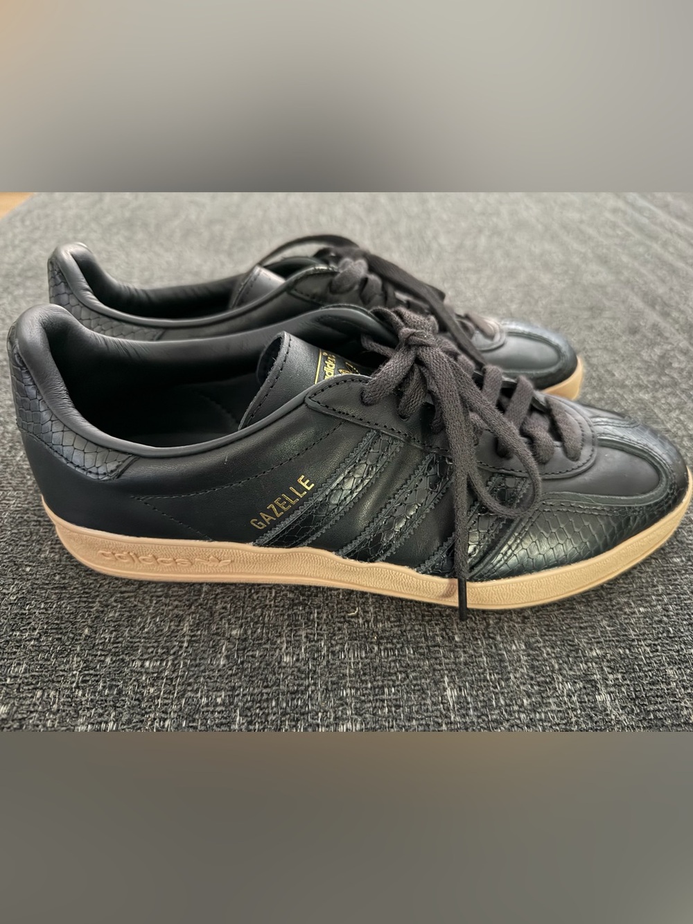 adidas Gazelle Black Leather Sneakers with Gum Sole